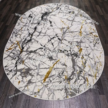 Турецкий Овальный Ковер Белый с Золотистым дизайн 05