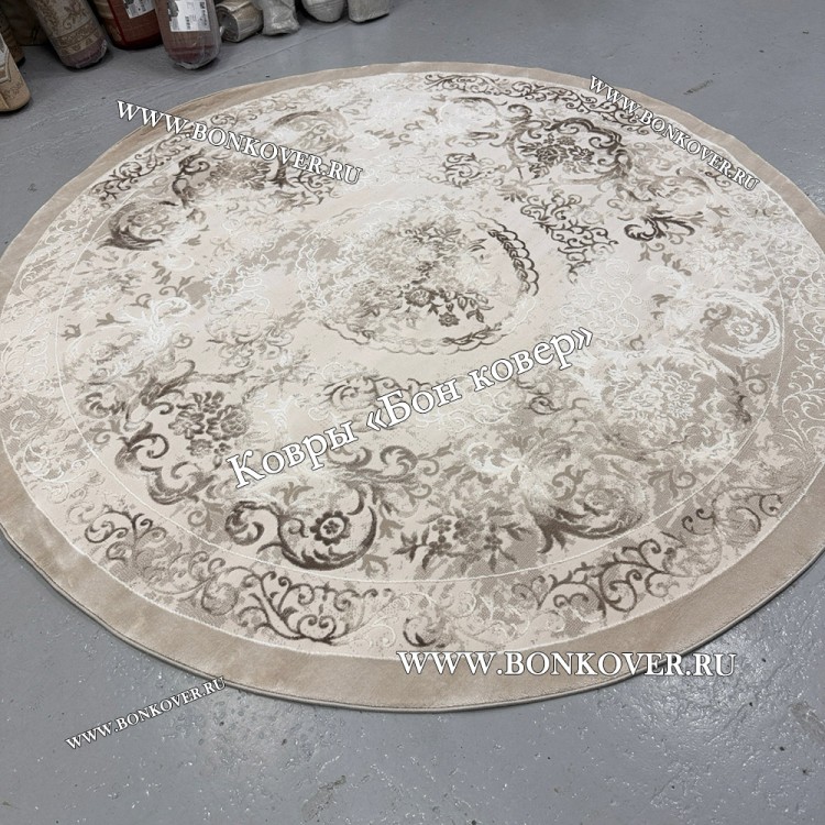 Классический ковер дизайн 76 Бежево-коричневый Круг